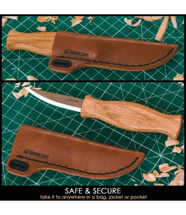 Beaver Craft Whittling Knife with Leather Sheath
