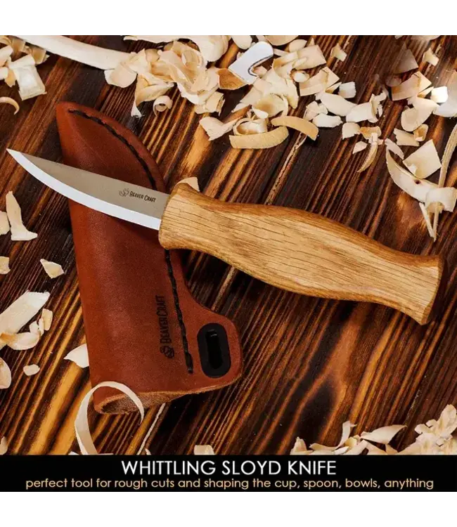 Beaver Craft Whittling Knife with Leather Sheath