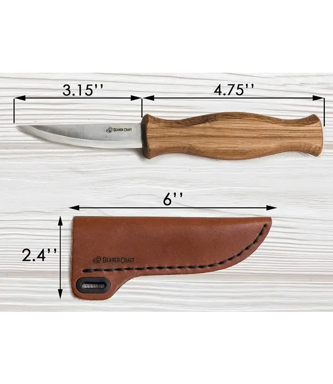 Beaver Craft Whittling Knife with Leather Sheath