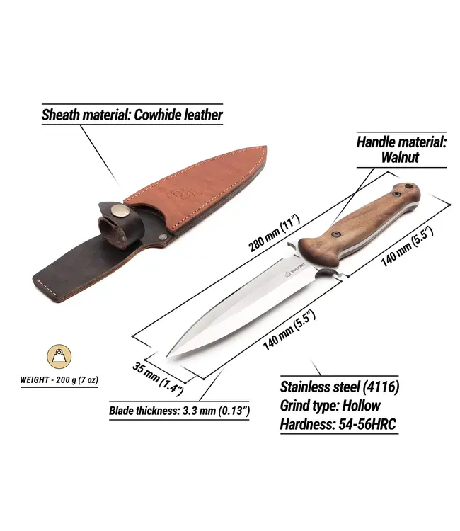 Beaver Craft Tactical Knife with Leather Sheath