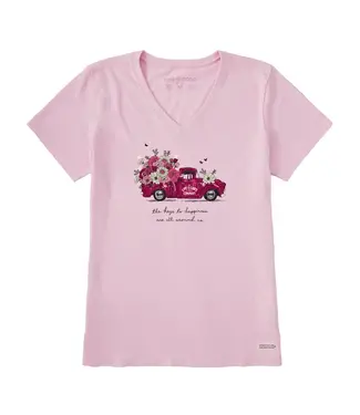 LIFE IS GOOD Life is Good Women's Keys to Happiness Floral Pickup Crusher Vee