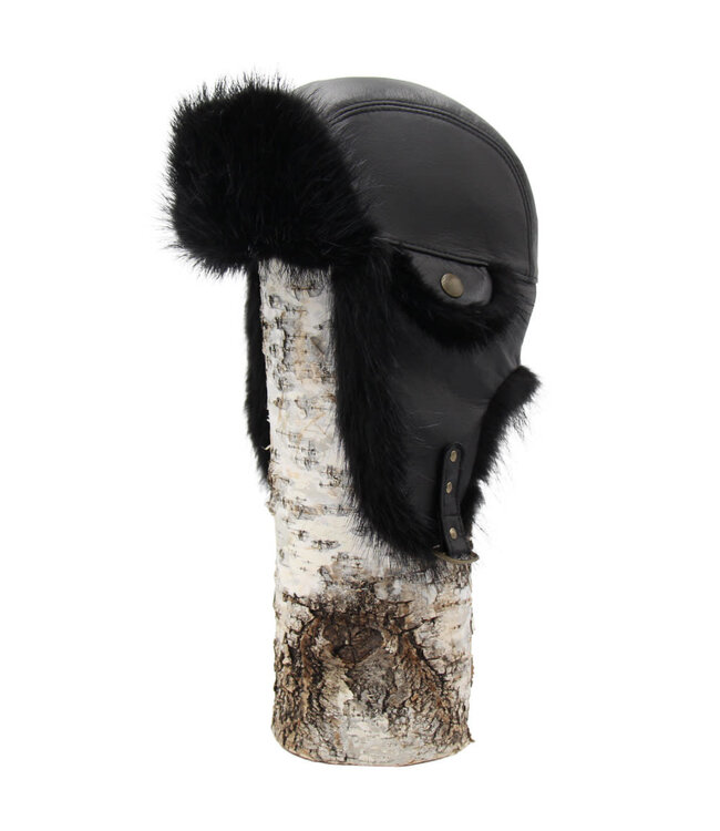 Grenier Black Beaver Aviator Hat W/Belts