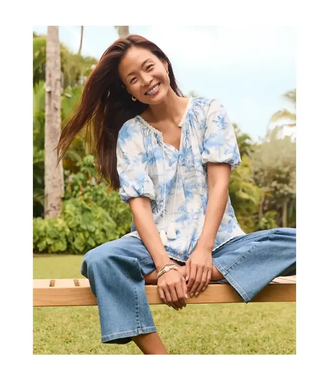 Tommy Bahama  Oceana Isle Fortuna Fronds Puff-Sleeve Top