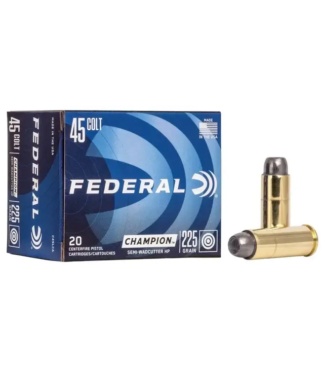 Federal Champion Training Ammo - 45 Colt, 225 Grain, Semi-Wadcutter Hollow Point, 830 FPS