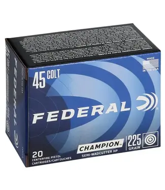 FEDERAL AMMO Federal Champion Training Ammo - 45 Colt, 225 Grain, Semi-Wadcutter Hollow Point, 830 FPS