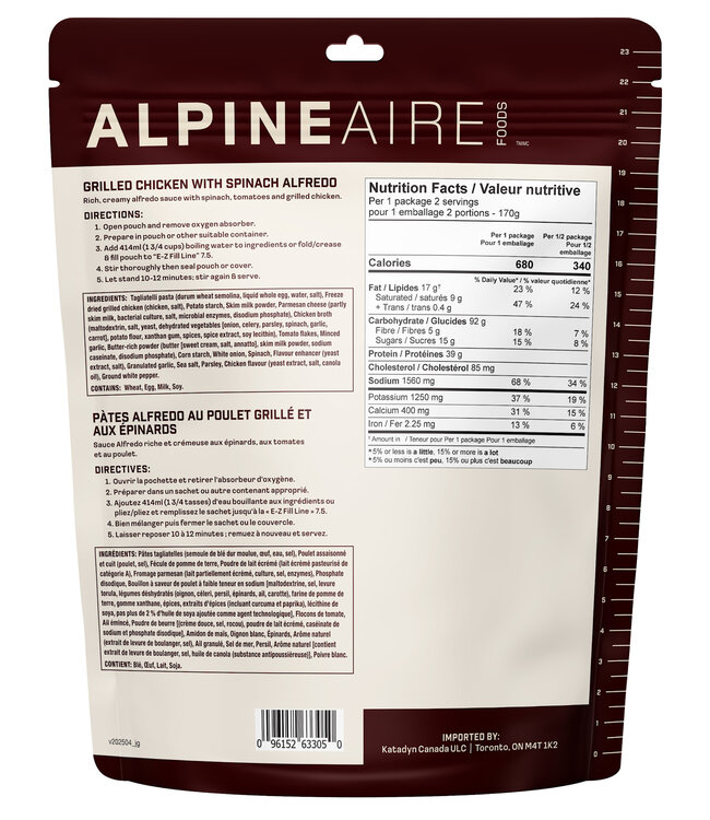 Alpine Aire Grilled Chicken with Spinach Alfredo