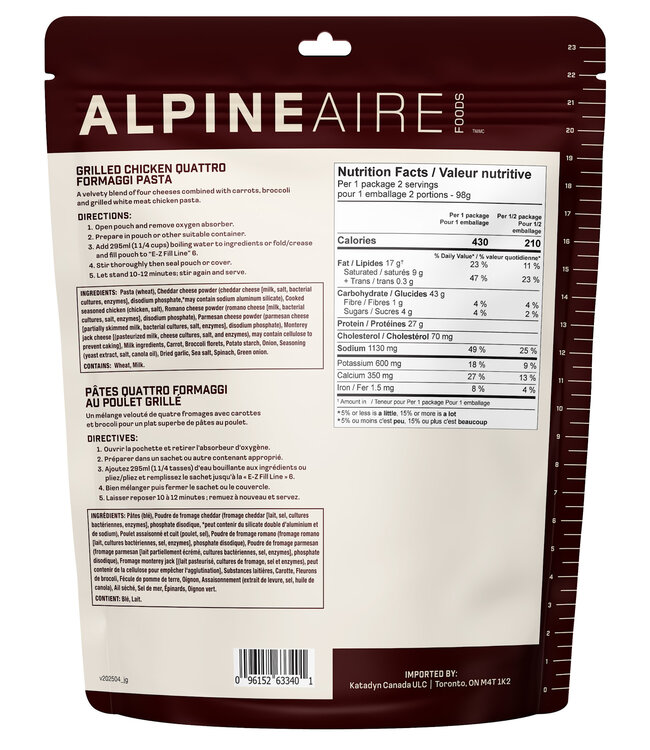 AlpineAire Grilled Chicken Quattro Formaggi Pasta