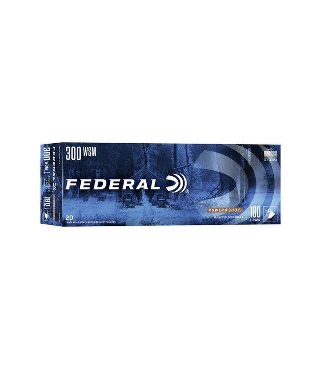 Federal Power-Shok Rifle Ammunition - 300 WSM, 180 Grain, Jacketed Soft Point, 2980 fps