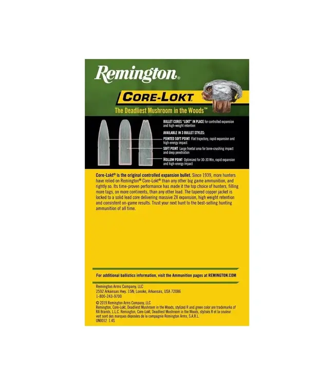 Remington Pointed Soft Point Core Lokt - 30-06 Springfield, 165 Grain, 2800 fps