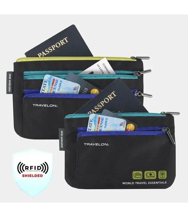 Travelon World Travel Essentials Set of 2 Currency & Passport Organizers