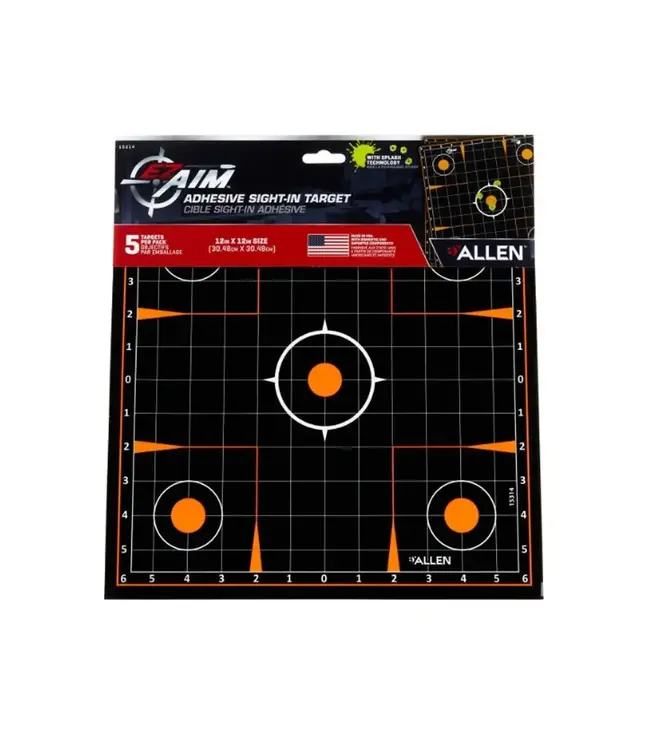 Allen Company EZ Aim Adhesive Splash Reactive Paper Shooting Targets, Sight-In Grid, 12"W x 12"H, 5-Pack