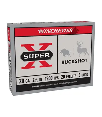 WINCHESTER Winchester Super X Ammunition - 20 Gauge, 2.75", 1200 fps, 20 Pellets, 3 Bucks