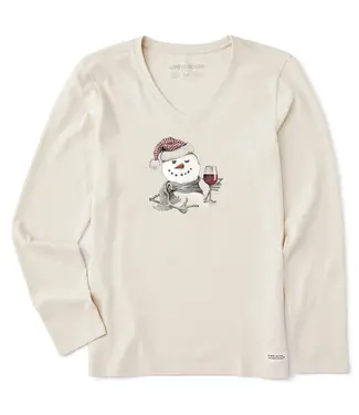 LIFE IS GOOD Life Is Good Women's Snowman w Red Wine Long Sleeve Crusher Vee