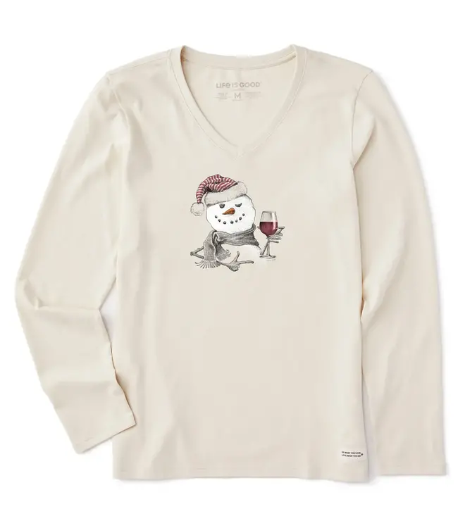 Life Is Good Women's Snowman w Red Wine Long Sleeve Crusher Vee