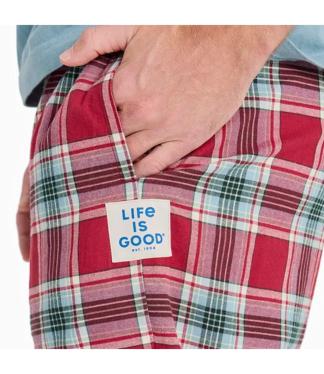 Life Is Good Men's Adirondack Red Holiday Plaid Classic Sleep Pant