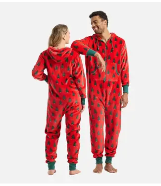 HATLEY Hatley Adult Trees on Red Hooded Fleece Jumpsuit