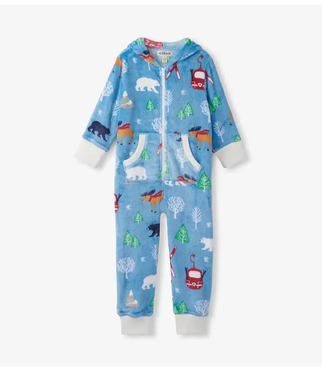 Hatley Kid's Blue Vintage Ski Hooded Fleece Jumpsuit