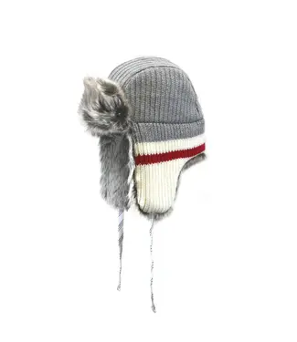 CROWN CAP Crown Cap Work Sock Rib Knit Aviator with Faux Fur Trim