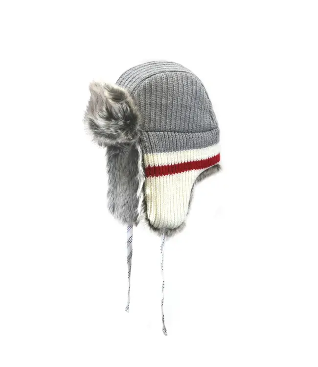 Crown Cap Work Sock Rib Knit Aviator with Faux Fur Trim