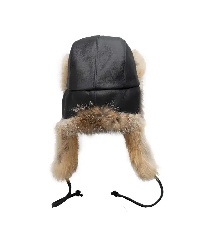 Crown Cap Web Exclusive-Vintage Leather Aviator with Grey Fox Trim