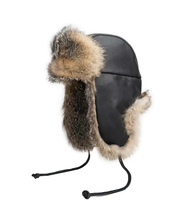 Crown Cap Web Exclusive-Vintage Leather Aviator with Grey Fox Trim