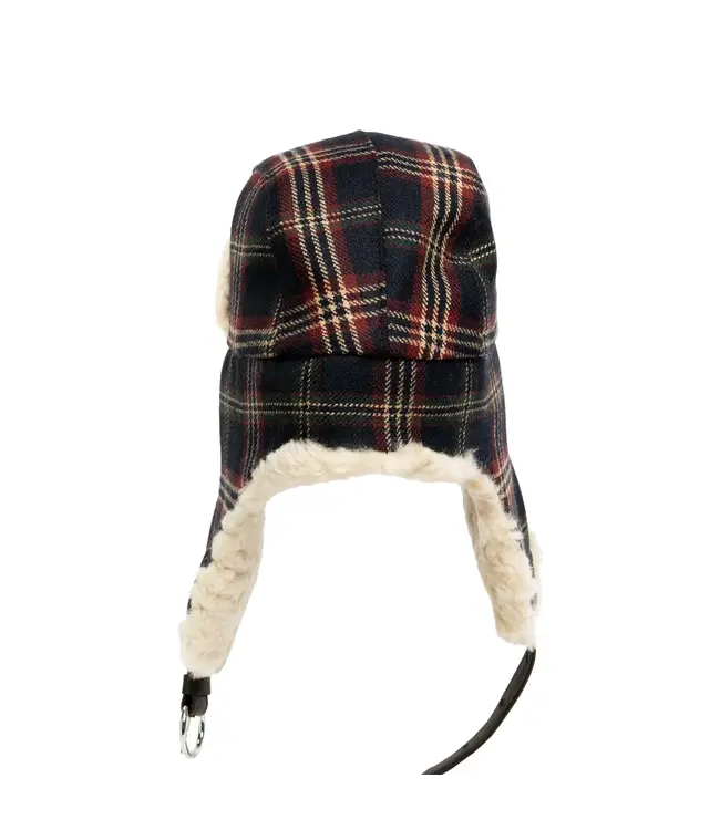 Crown Cap Wool Highland Plaid Aviator with Shearling Trim