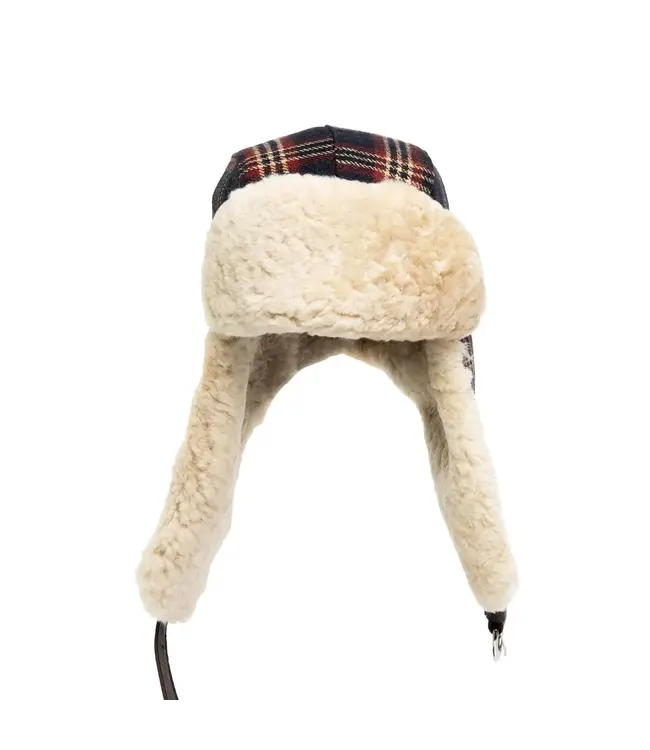 Crown Cap Wool Highland Plaid Aviator with Shearling Trim
