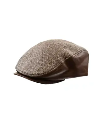 CROWN CAP Crown Cap Herringbone Ivy Cap with Leather Visor - Brown