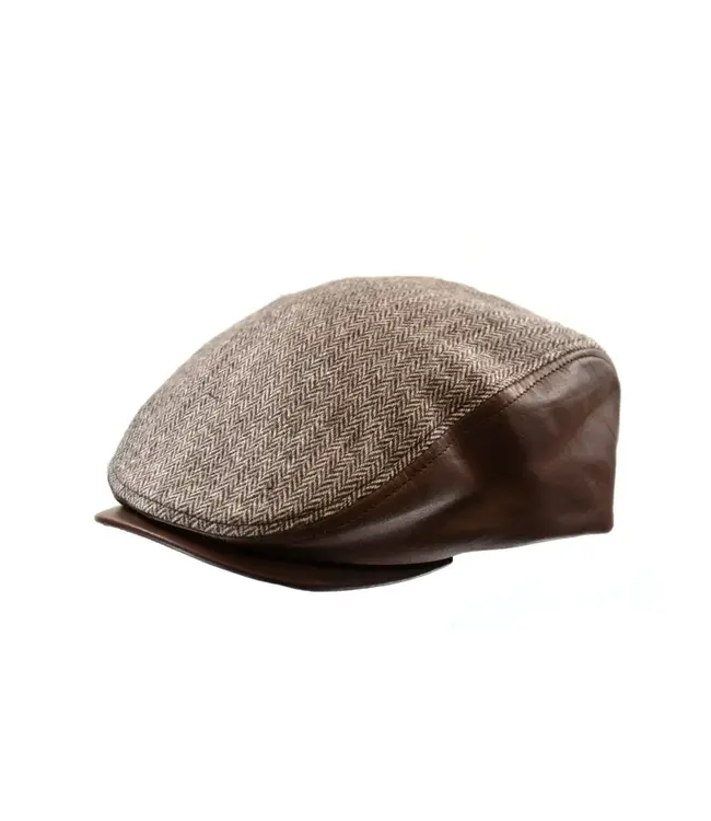 Crown Cap Herringbone Ivy Cap with Leather Visor - Brown