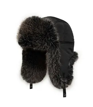 CROWN CAP Crown Cap Faux Fur Aviator Hat with Faux Leather Closure