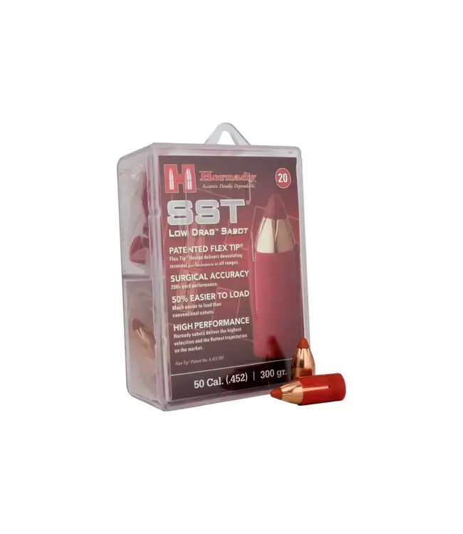 Hornady 50 Cal Sabot Low Drag Ammunition with 45 Cal, 300 SST, 300gr