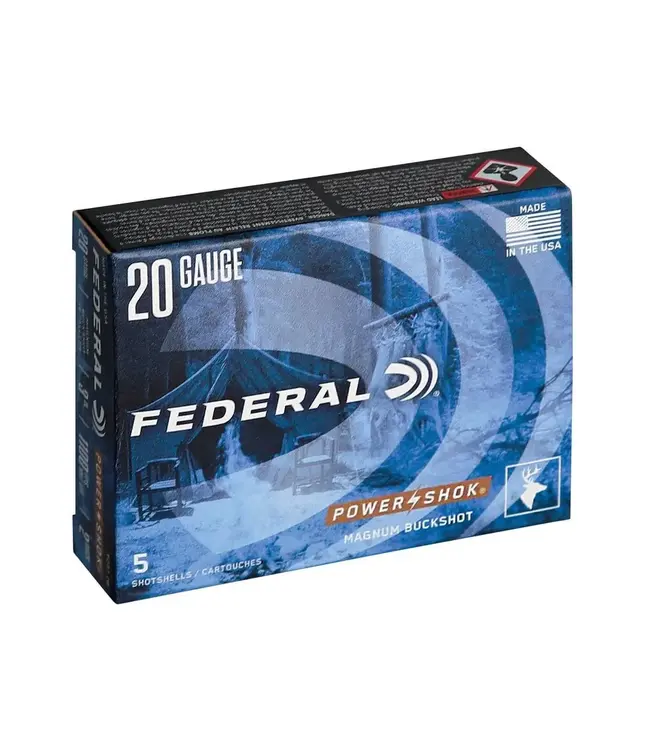 Federal Ammo Power-Shok Buckshot Ammunition - 20 Gauge, 2 Buck Shot, 3 in, 1100 fps