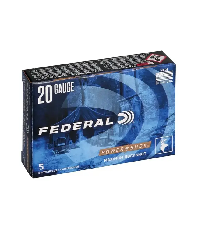 Federal Ammo Power-Shok Buckshot Ammunition - 20 Gauge, 3 Buck Shot, 2-3/4 in, 1200 fps
