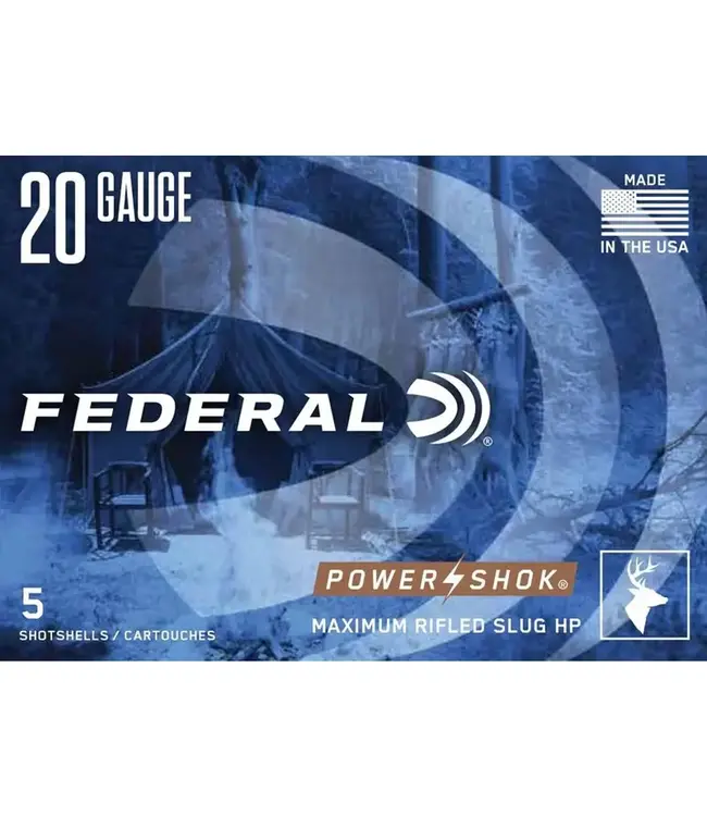 Federal Ammo Power-Shok Rifled Slug Ammunition - 20 Gauge, 328 Grain, 2-3/4 in, 1600 fps