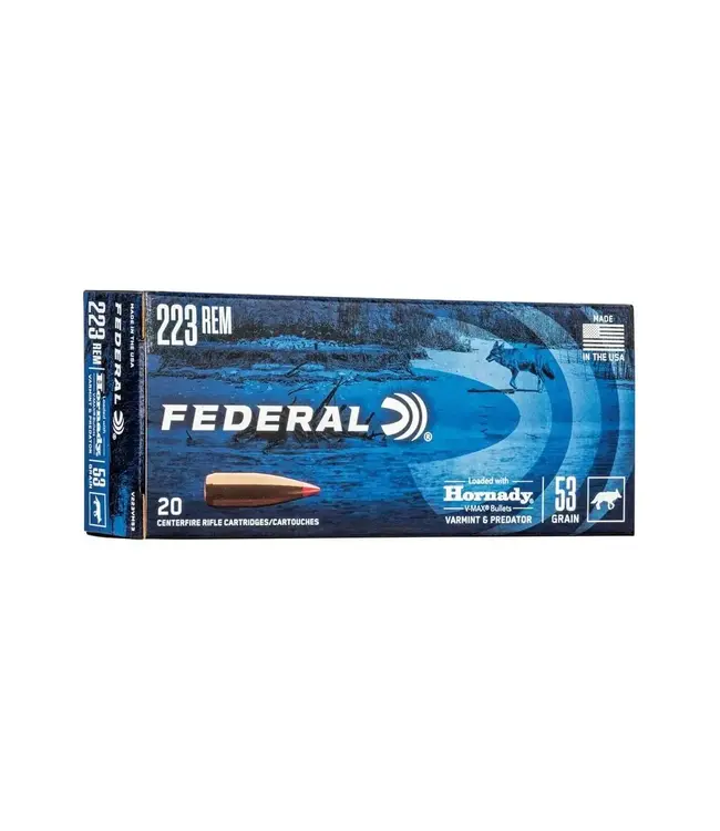 Federal Ammo Varmint & Predator Ammunition - 223 Rem, 53 Grain, Hornady V-Max, 3400 fps