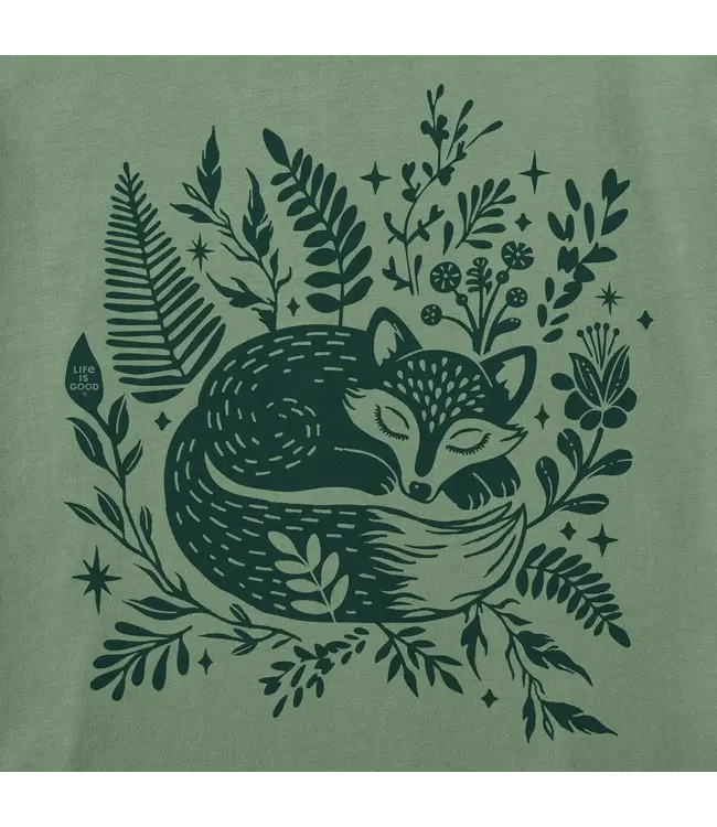 Life Is Good Women's Sleeping Fox on Ferns Short Sleeve Crusher Tee