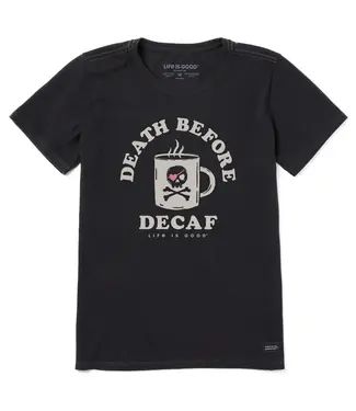 LIFE IS GOOD Life Is Good Women's Death Before Decaf Jolly Roger Short Sleeve Crusher Tee
