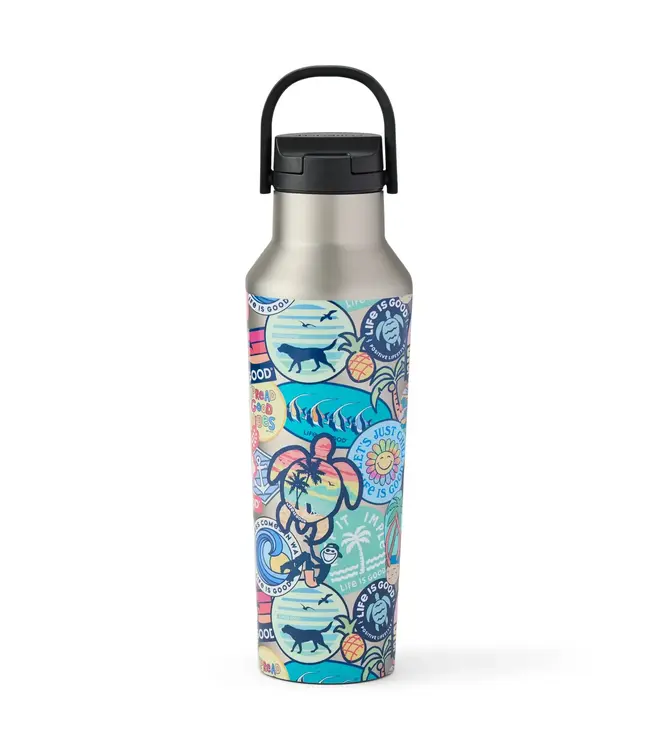 Life Is Good Beach Sticker Collage 20oz Stainless Corkcicle Canteen