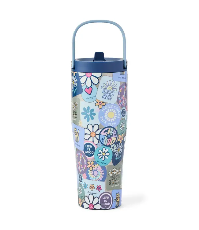 Life Is Good Floral Sticker Collage 30oz Stainless Corkcicle Go Cup XL