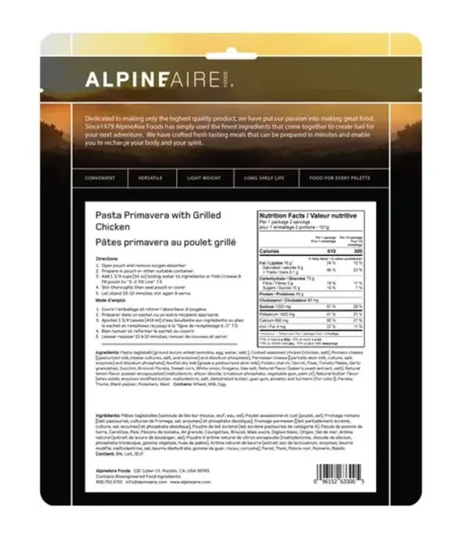 AlpineAire Pasta Primavera with Grilled Chicken