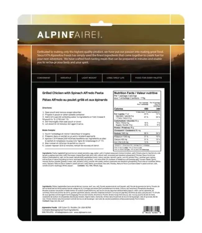 AlpineAire Grilled Chicken with Spinach Alfredo