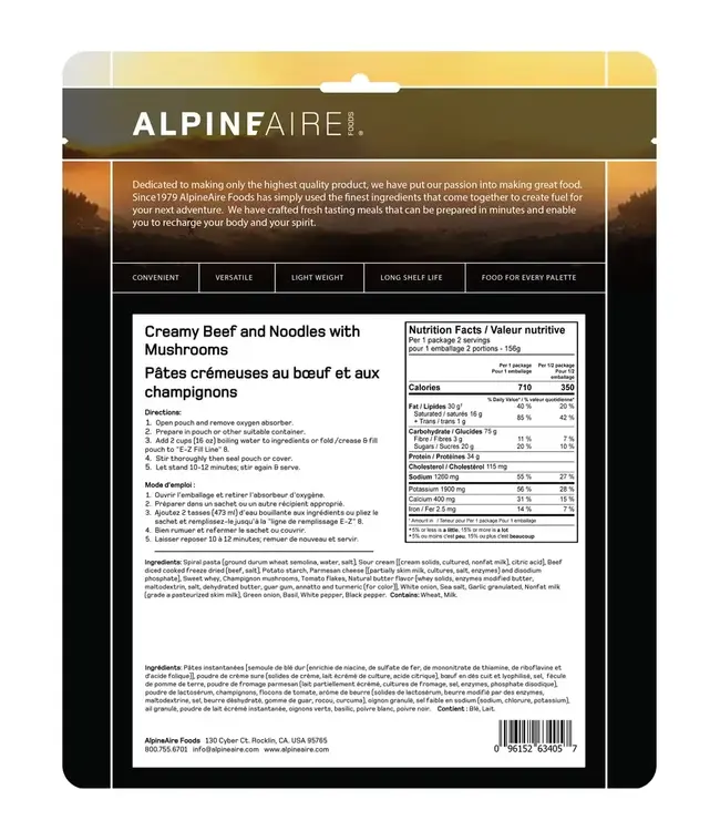 AlpineAire Creamy Beef & Noodles with Mushrooms