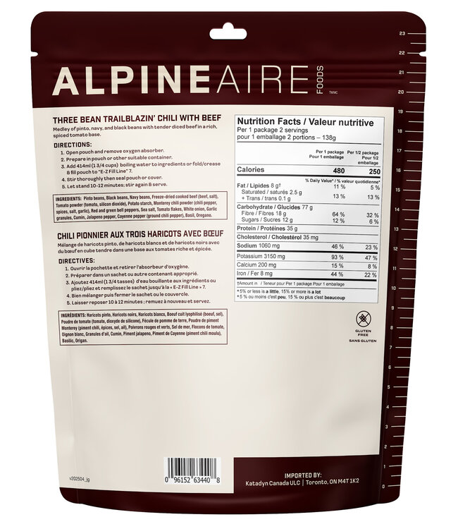 AlpineAire Three Bean Trailblazin' Chili with Beef