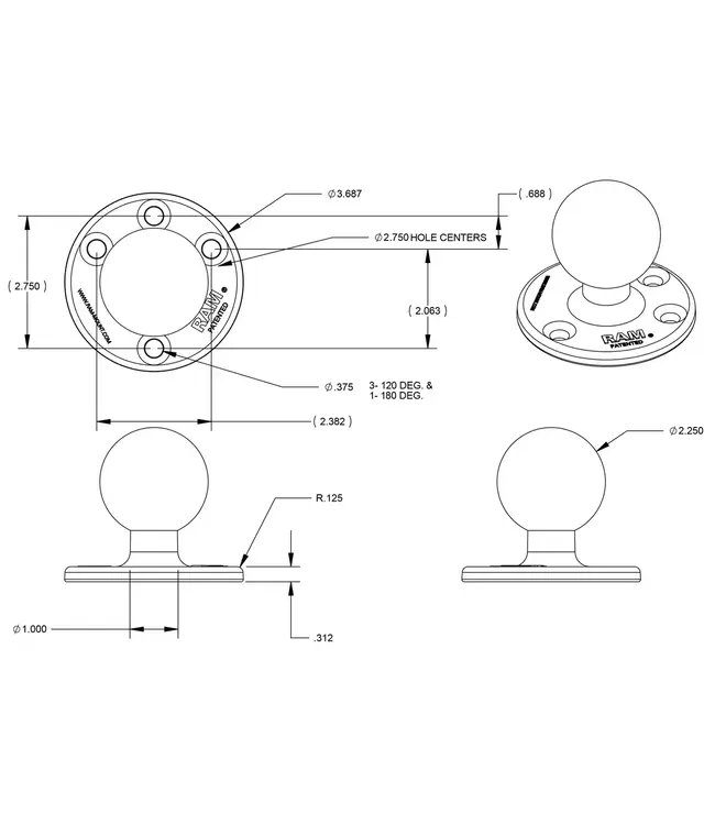 Ram Mount RAM Large Round Plate with Ball - D Size