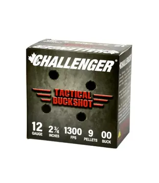 Challenger Tactical Buckshot Ammunition - 12 GA, 2-3/4", 00 Magnum Buck, 25 Pack