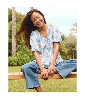 TOMMY BAHAMA Tommy Bahama  Oceana Isle Fortuna Fronds Puff-Sleeve Top