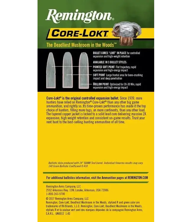 Remington Core-Lokt Ammunition - 308 Win, 150 Grain, Pointed Soft Point Core Lokt, 2820 fps