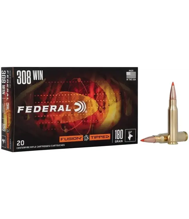 Federal Ammo Fusion Tipped Rifle Ammunition - 308 Win, 180 Grain, Fusion Tipped, 2600 fps