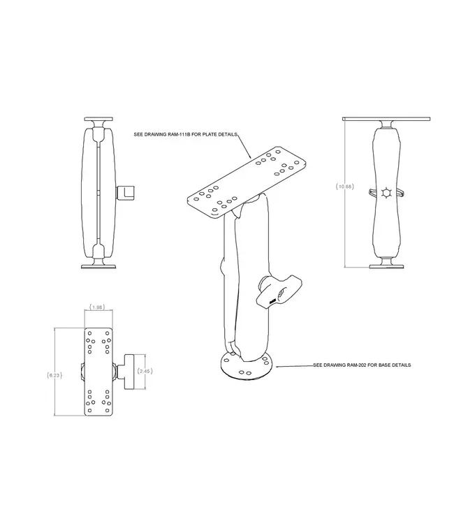 RAM Universal Marine Electronic Mount - C Size Long