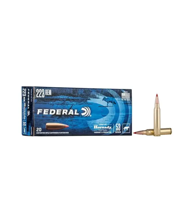Federal Ammo Varmint & Predator Ammunition - 223 Rem, 53 Grain, Hornady V-Max, 3400 fps